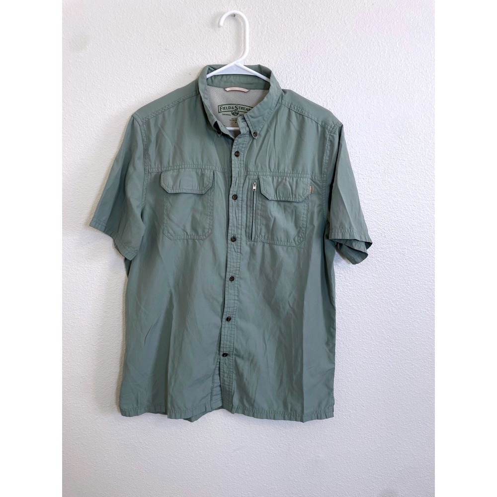 FIELD & STREAM Mens Medium‎ Short Sleeve Button Up Shirt Vented Pockets Outdoor